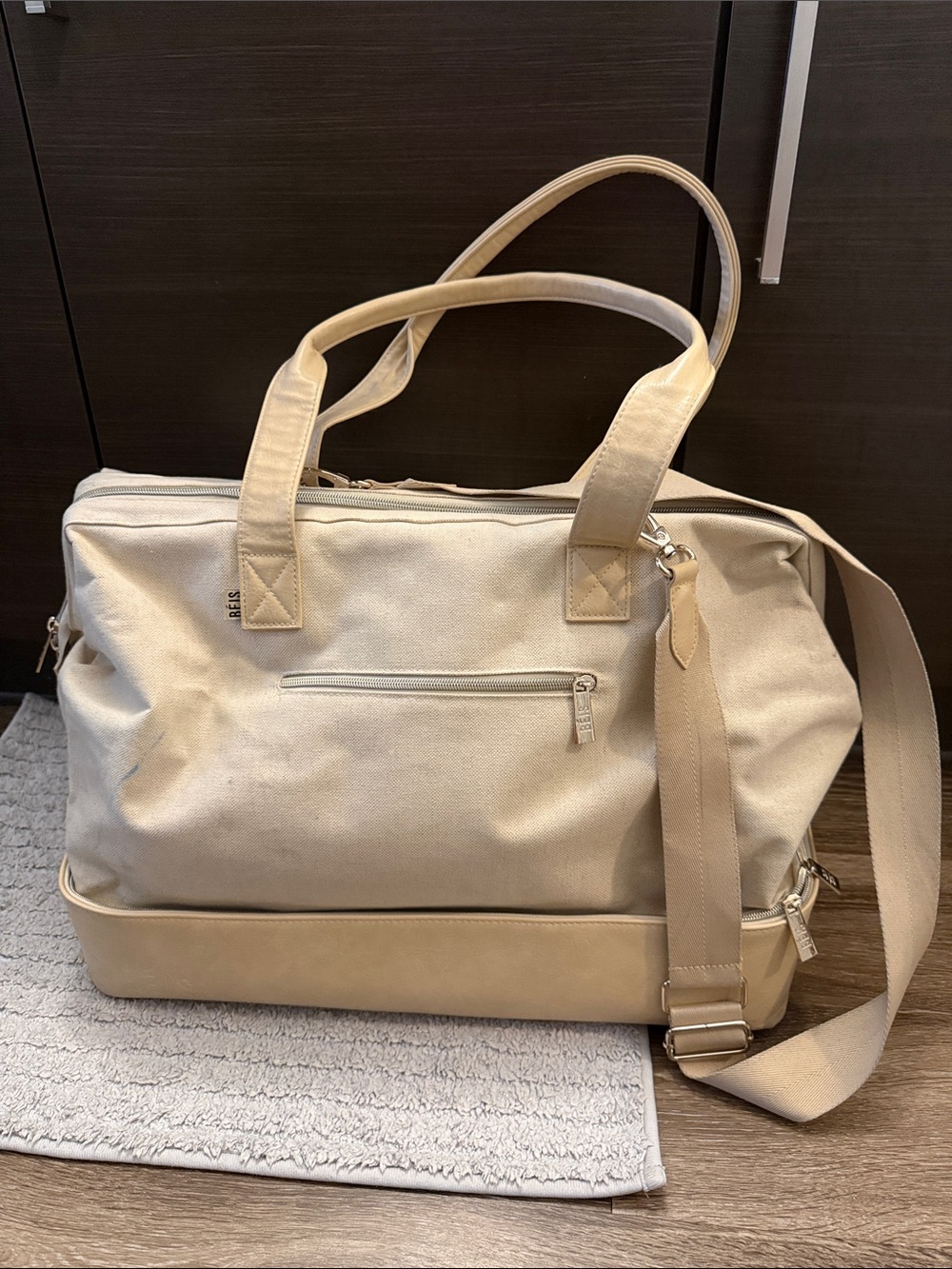 BEIS Beige Canvas Weekender Tote with Shoulder Strap